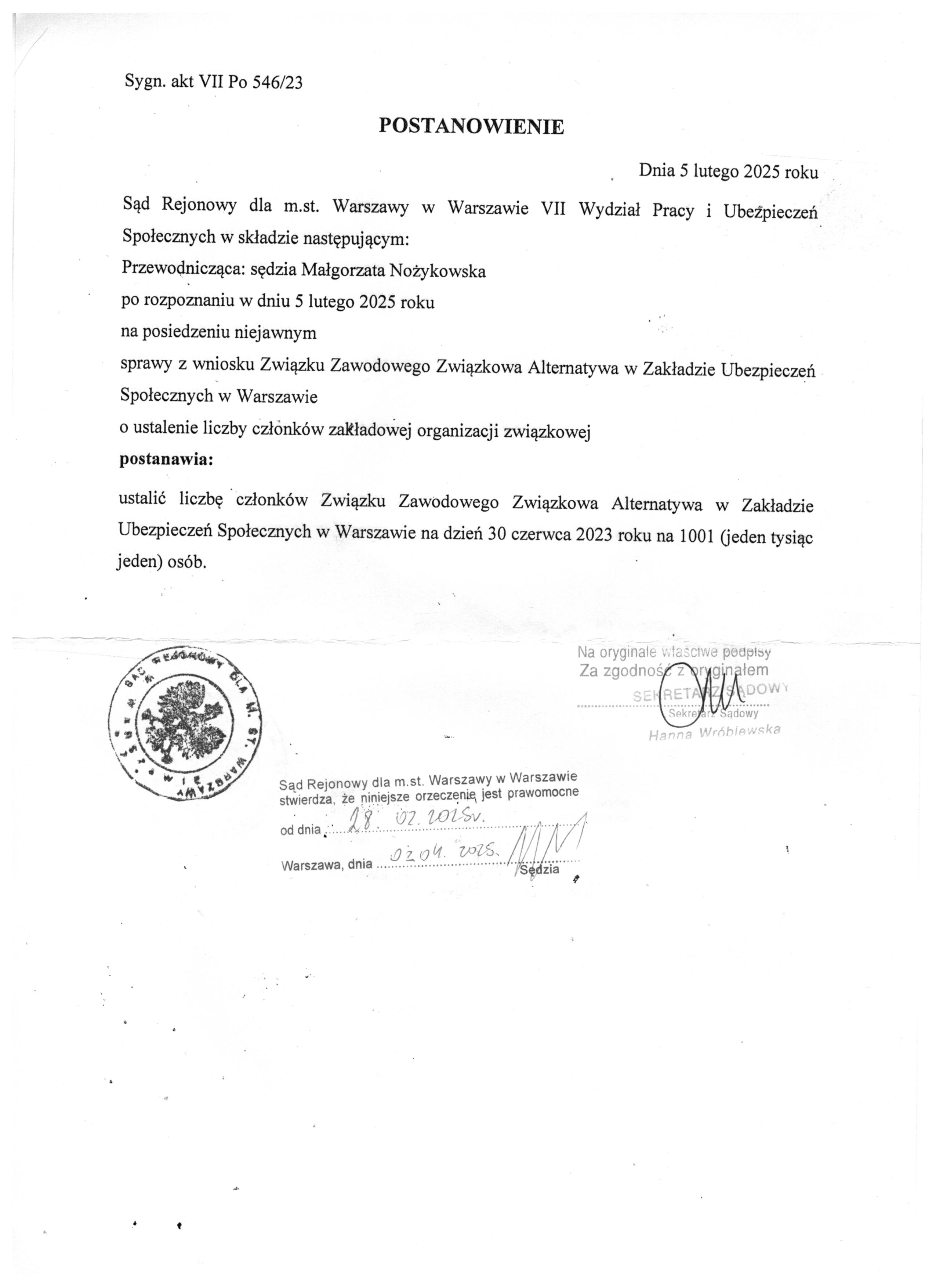 Związkowa Alternatywa w ZUS istnieje! Prawomocne postanowienie sądu